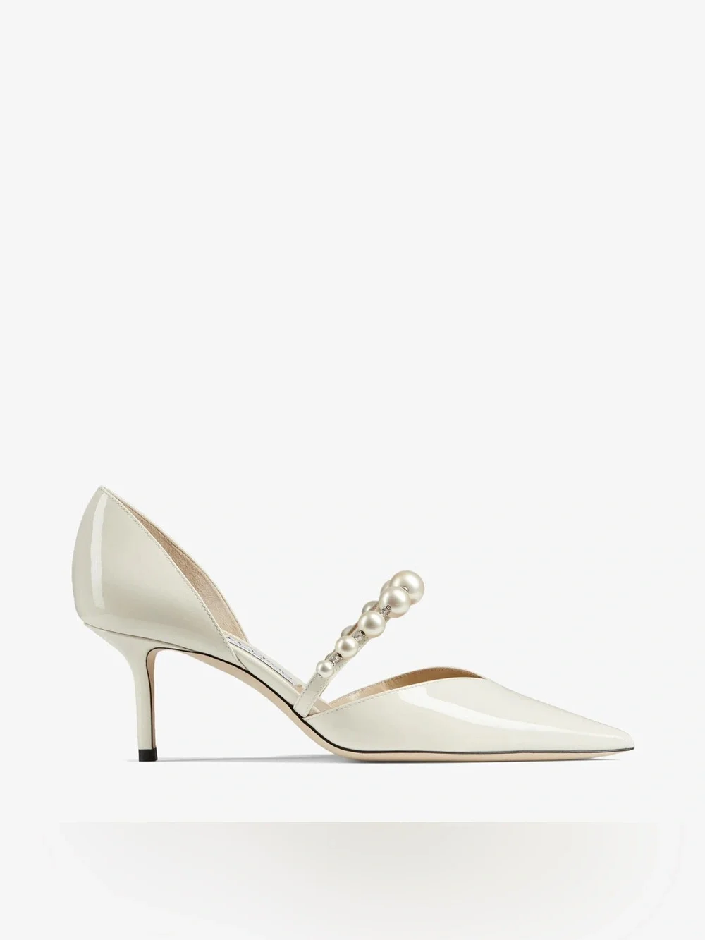 Aurelie 65 Latte Patent Leather Pointed Pumps with Pearl Embellishment